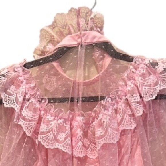 Vintage Pink Lace Dress 70s House of Nu-Mode 5/6 Slip Gown‎ Coquette Easter - Picture 5 of 9